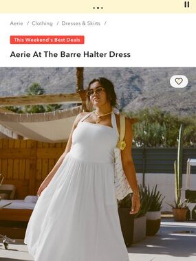 Aerie White Halter Maxi Dress